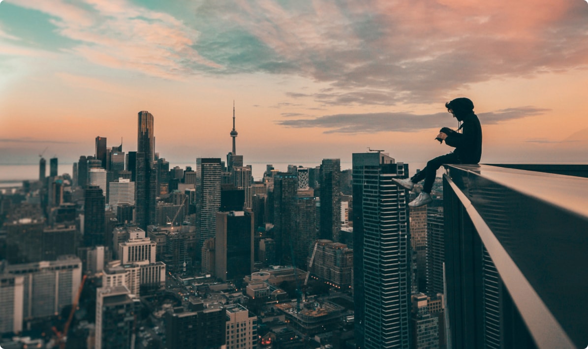 A futuristic smart city skyline with connected devices, showcasing advanced IoT infrastructure, seamless connectivity, and real-time data management through eSIM technology.